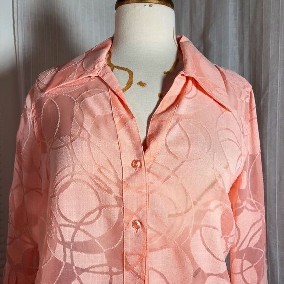 Dana Gibson | Women’s | Blouse | S | Vintage Sheer Pink Floral Button Down Top - Picture 2 of 6